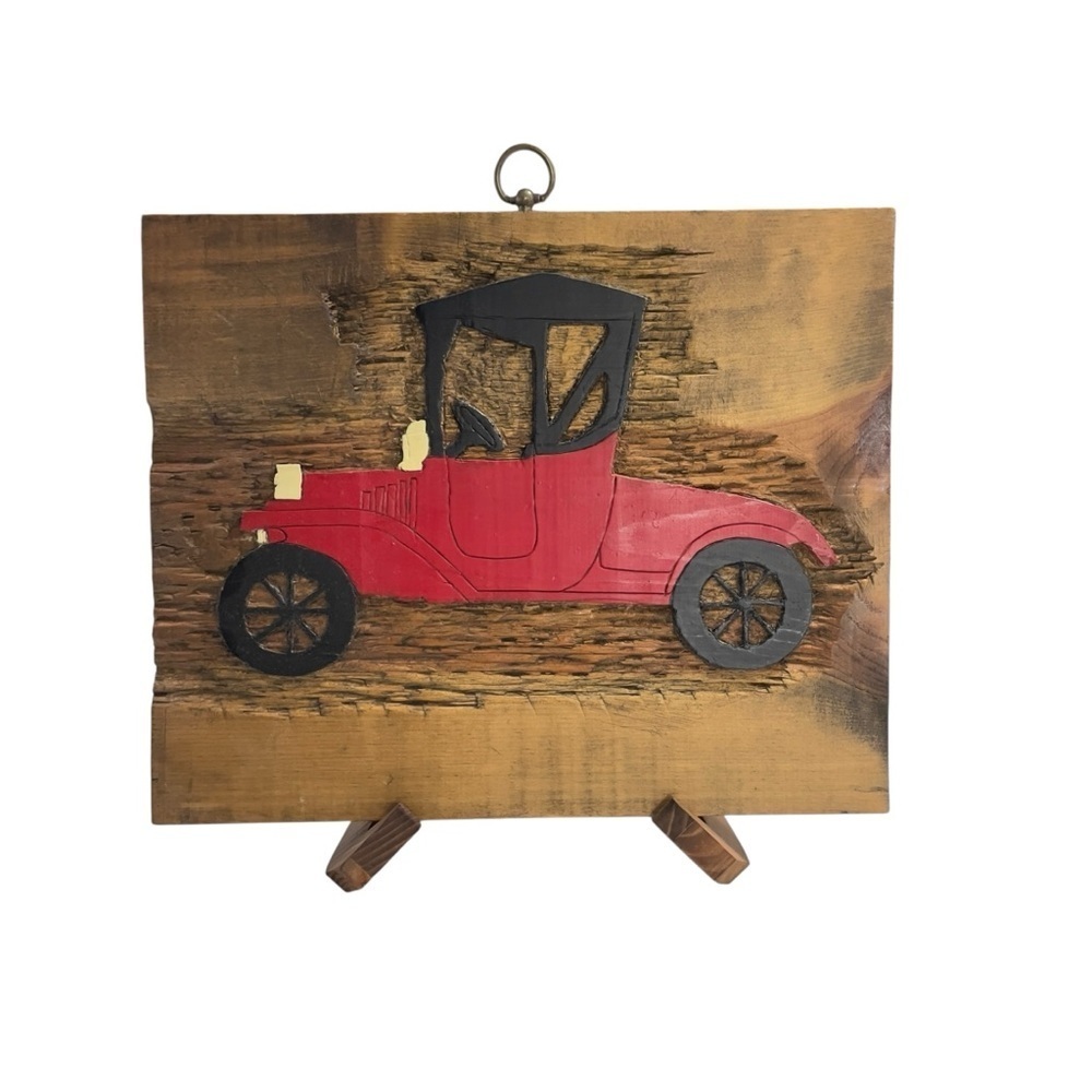Vintage Red Car Wall
Art - Hand Carved
Rustic Wood Plaque - Antique Auto Decor